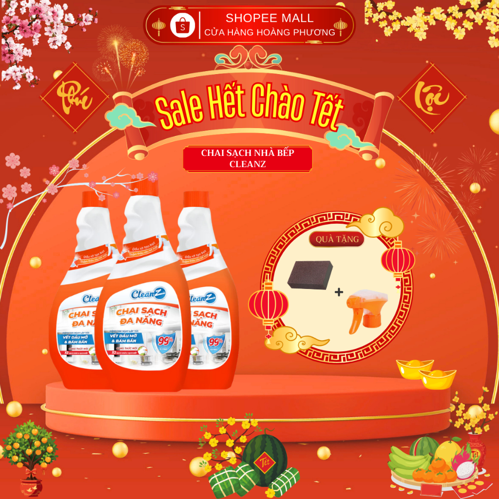 Chai Sạch Nhà Và Bếp Cleanz Làm Sạch Dầu Mỡ, Vết Ố Vàng Dung Tích 450ml