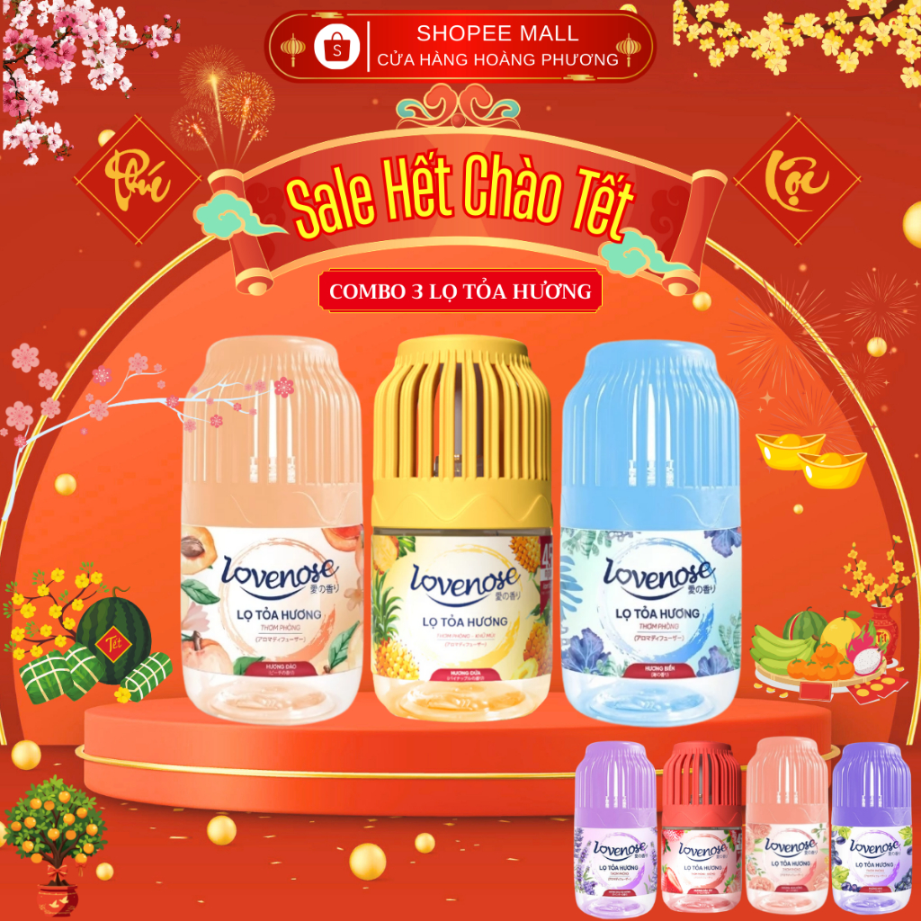 Combo 3 Lọ tỏa hương Lovenose hương thơm tự nhiên dễ chịu sáp thơm phòng khử mùi thế hệ mới 180ml