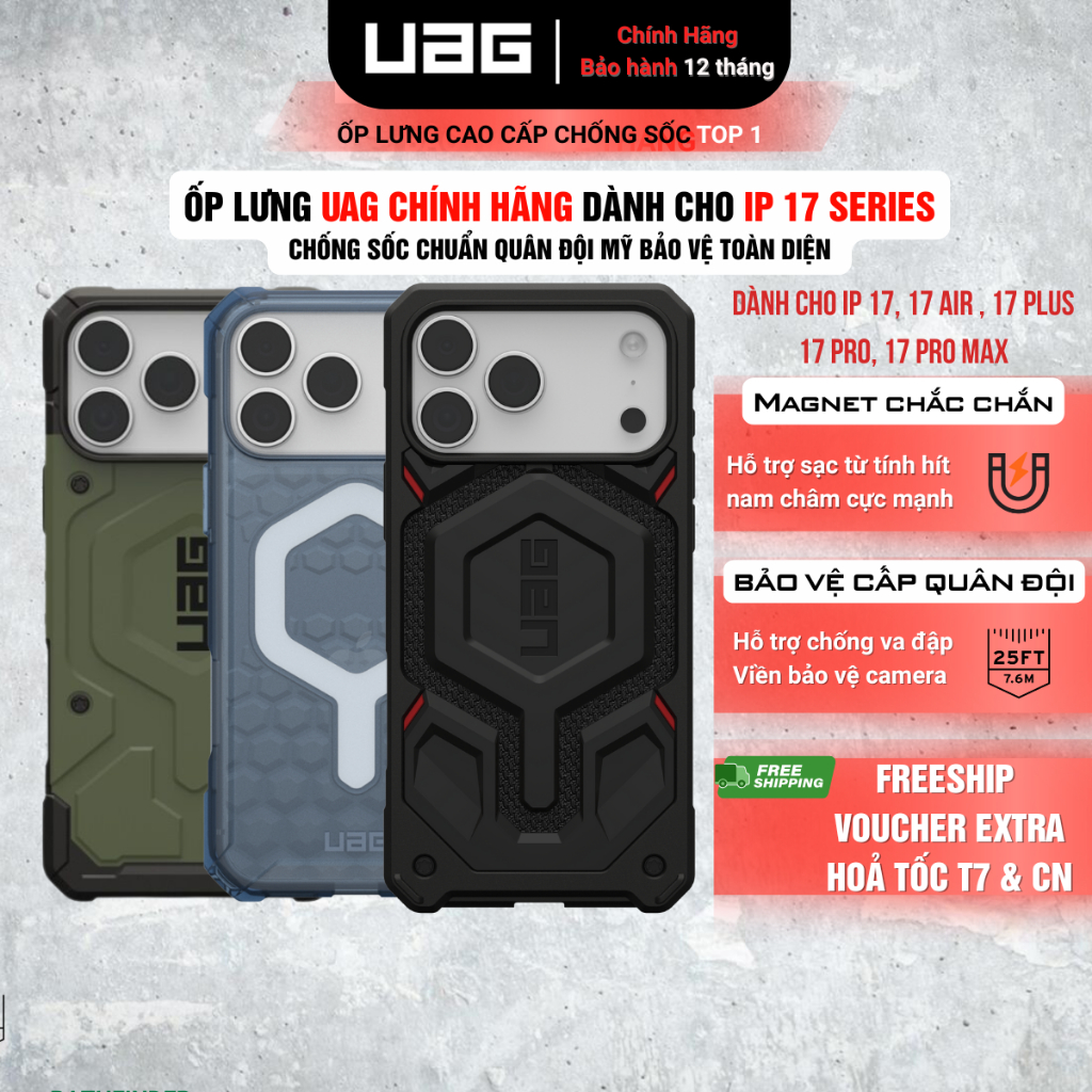 [Dành cho iPhone 17/Pro/Plus/ProMax] Ốp lưng UAG Chính Hãng, Chống Sốc Chuẩn Quân Đội Bảo hành 1 Năm