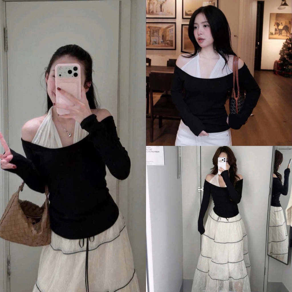 [A0.299] Áo Thiết Kế Thun Zip Phối Xoắn Cổ Siêu Xinh