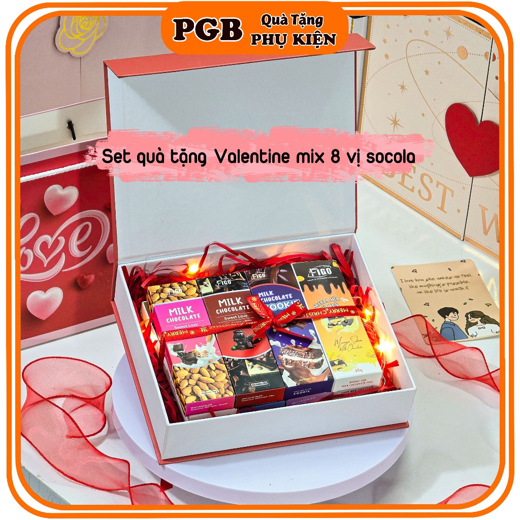 [Qùa tặng Valentine+ Đủ Hộp+Túi] Set Quà tặng Socola đen các vị Mix đều Socola đen và socola sữa FIGO 20gr cao cấp