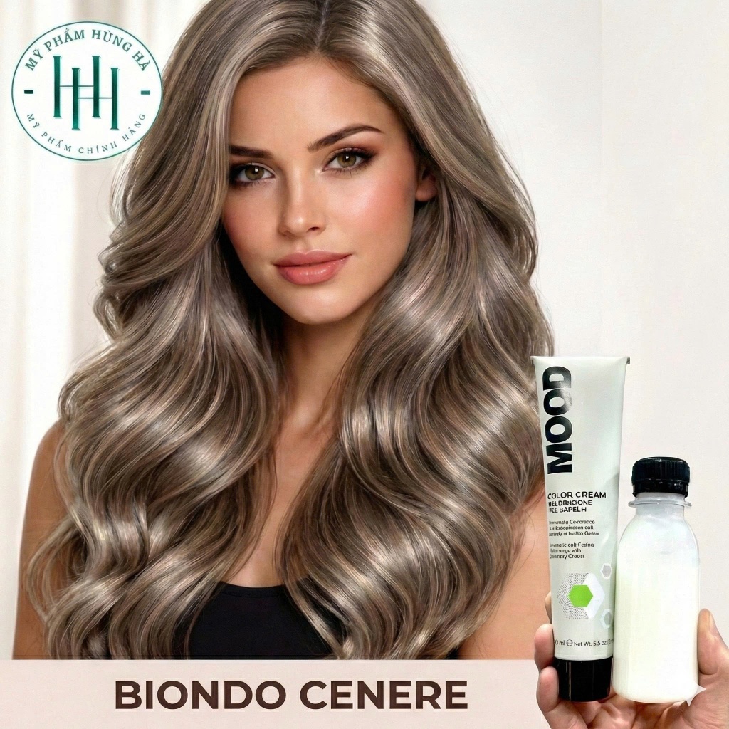 Nhuộm Tóc Mood số 7.1 - Màu Biondo Cenere - Vàng Khói Tuýp 100ML + Chai Oxy 100ML
