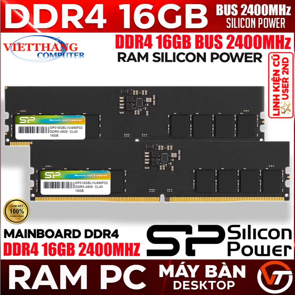 Ram Máy Tính SP Silicon Power DDR4 PC 16GB Bus 2400MHz Ram cũ đã qua sử dụng  ( Cũ - 2nd )
