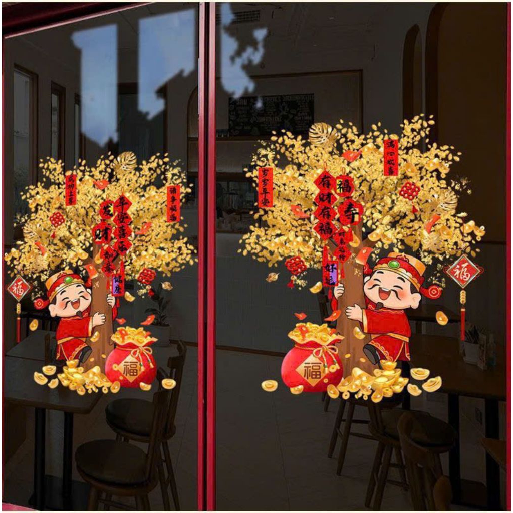 (combo 2 tấm)Decal dán cửa kính trang trí tết -Tranh dán cửa kính