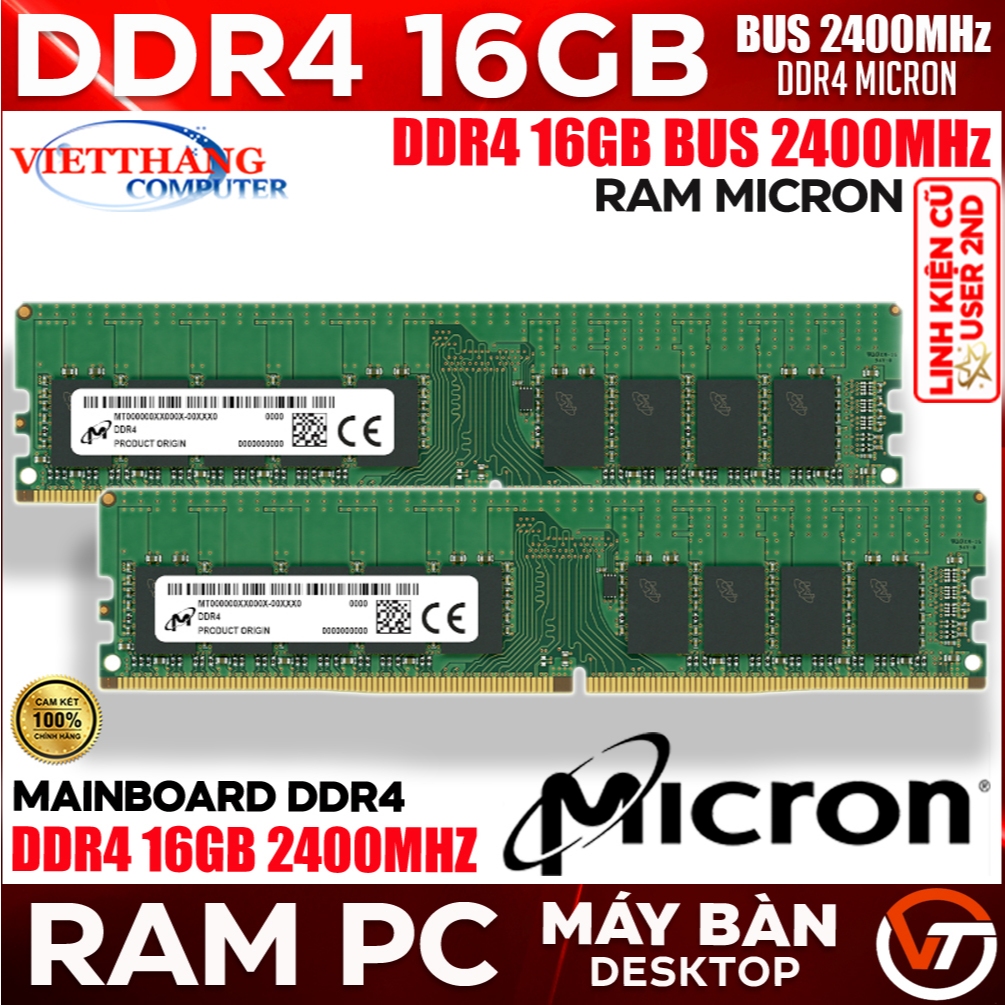 Ram Máy Tính Micron DDR4 PC 16GB Bus 2400MHz Ram cũ đã qua sử dụng ( Cũ - 2nd )