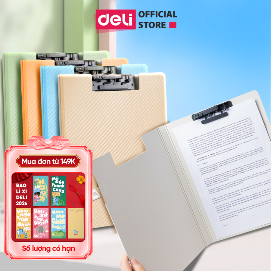 [Voucher 12%]Bìa Trình Ký Nhựa A4 Deli Đôi Bìa Kẹp Nhựa Tài Liệu Kẹp Hồ Sơ A4 Hai Mặt Pastel Học Sin
