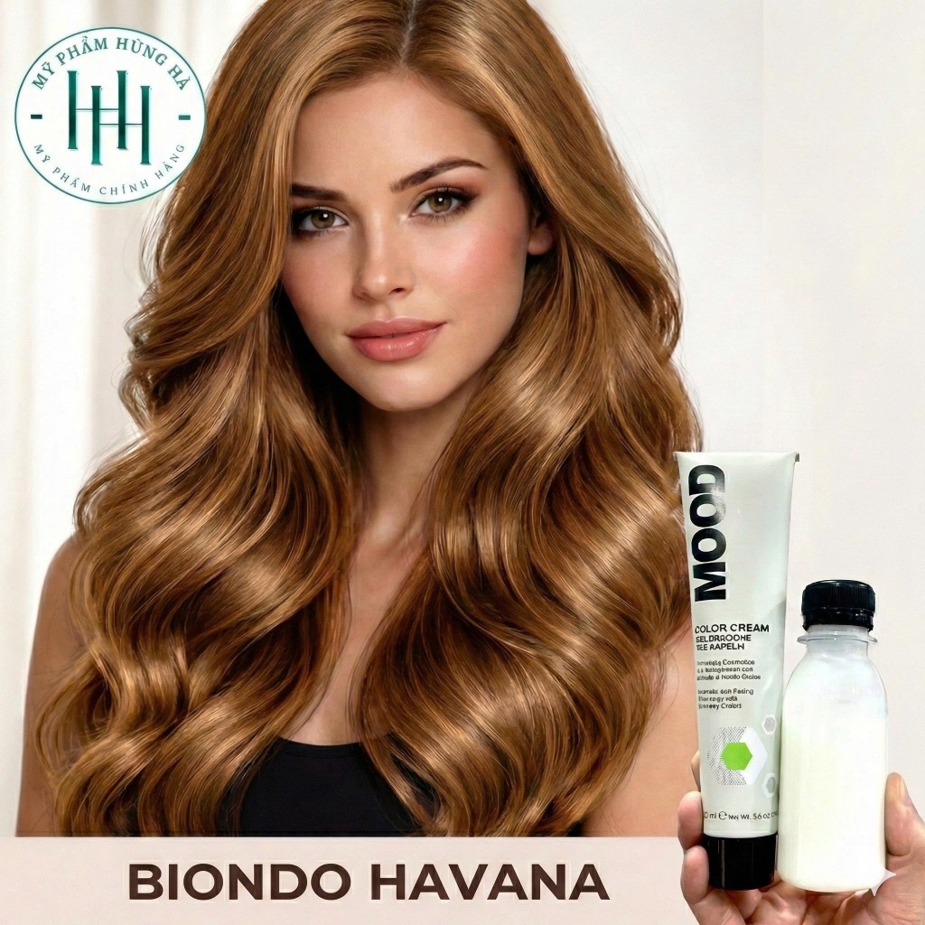 Nhuộm Tóc Mood số 7.48 - Màu Biondo Havana - Nâu Vàng Sáng Tuýp 100ML + Chai Oxy 100ML
