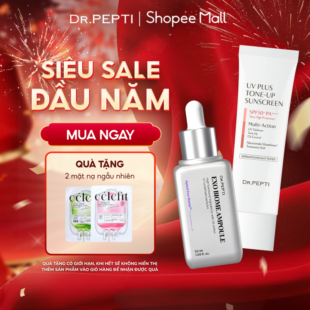 COMBO Tinh Chất Chống Lão Hóa Dr. Pepti 50ml + Kem Chống Nắng Nâng Tone, Kiềm Dầu DR.PEPTI 50ml