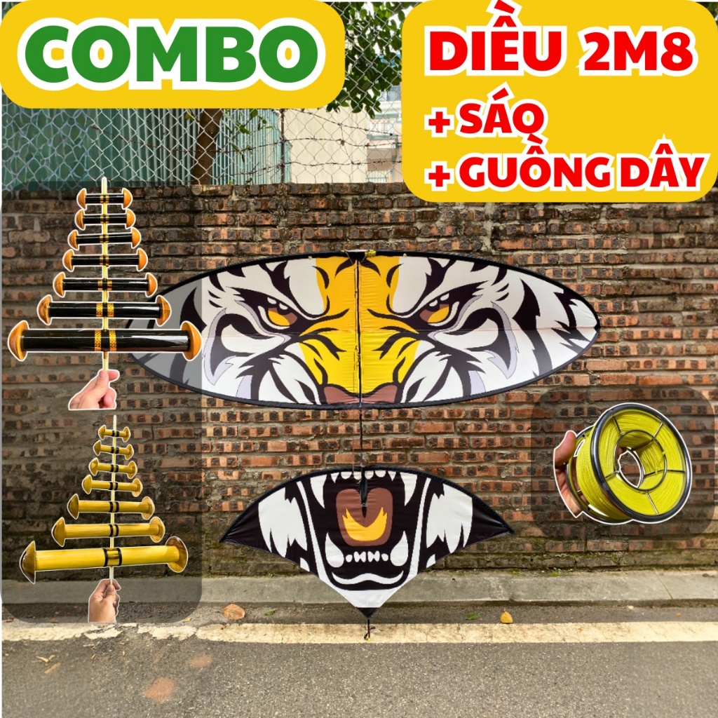 Combo diều sáo Vivu 2m8  lắp ghép khung cacbon – Sáo 5/7 quả + Dây