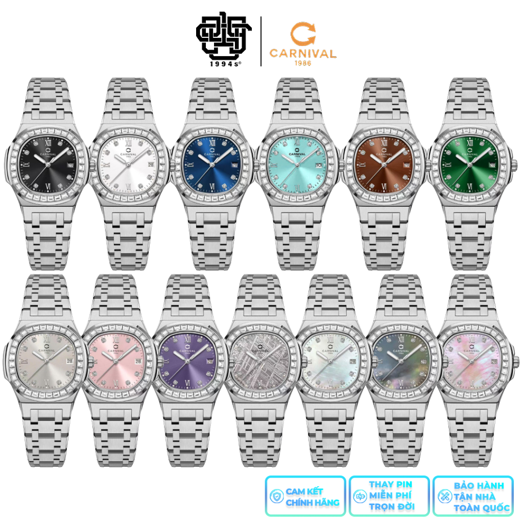 Đồng Hồ Nữ CARNIVAL 8160L2-VT Viền Đá Hàng Chính Hãng