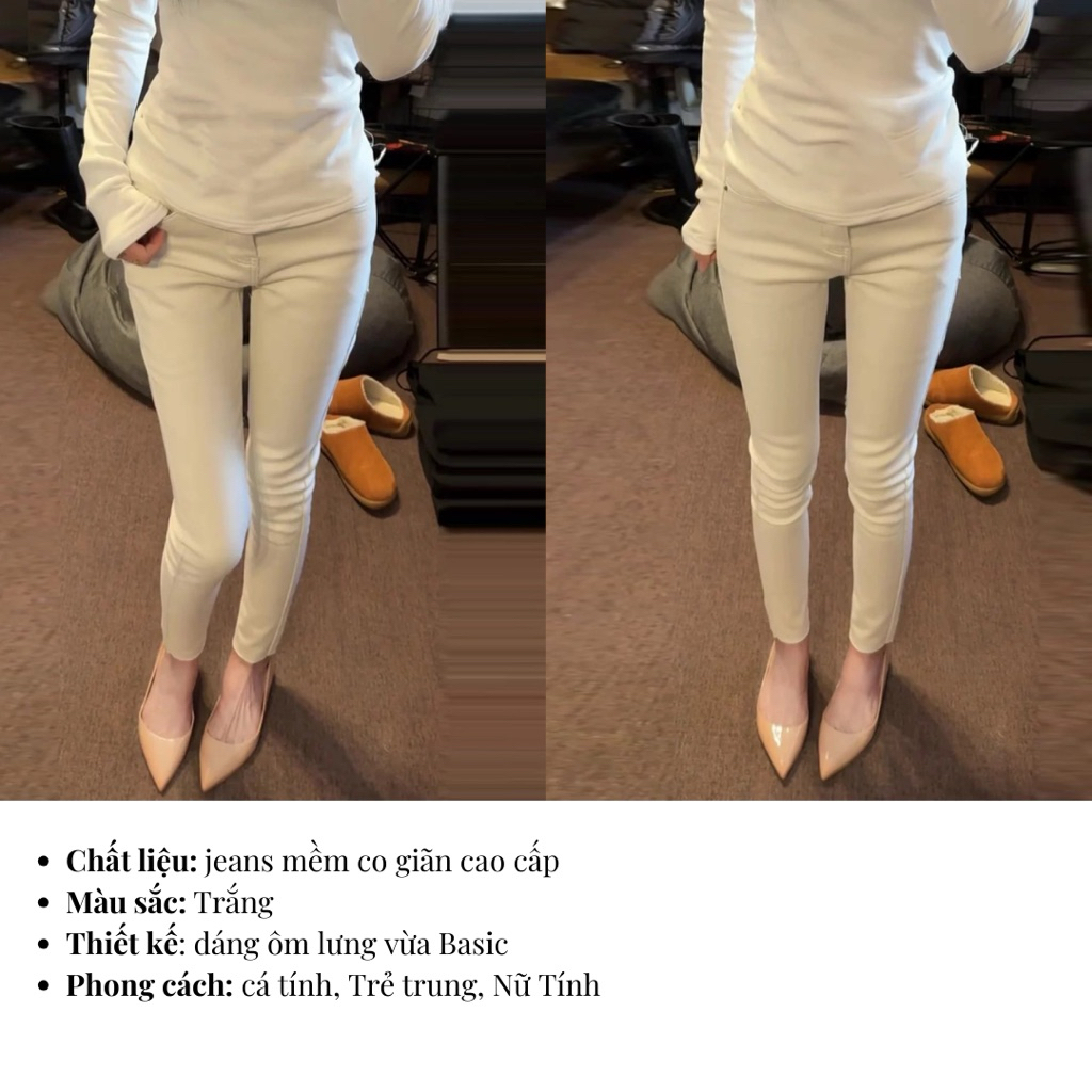Quần Jeans Nữ dáng Ôm Lưng Thấp màu Trắng Basic Quần Jeans Nữ chất liệu Denim Co Giãn Cao Cấp | BigBuy360 - bigbuy360.vn