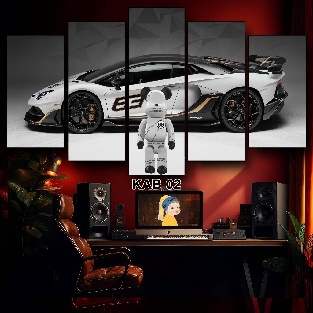 Bộ 5 Tấm Tranh Ghép Decor Gấu Bearick Siêu Xe Tráng Gương Dán Tường Kèm Keo Dán Sẵn 3M BH Vận Chuyển