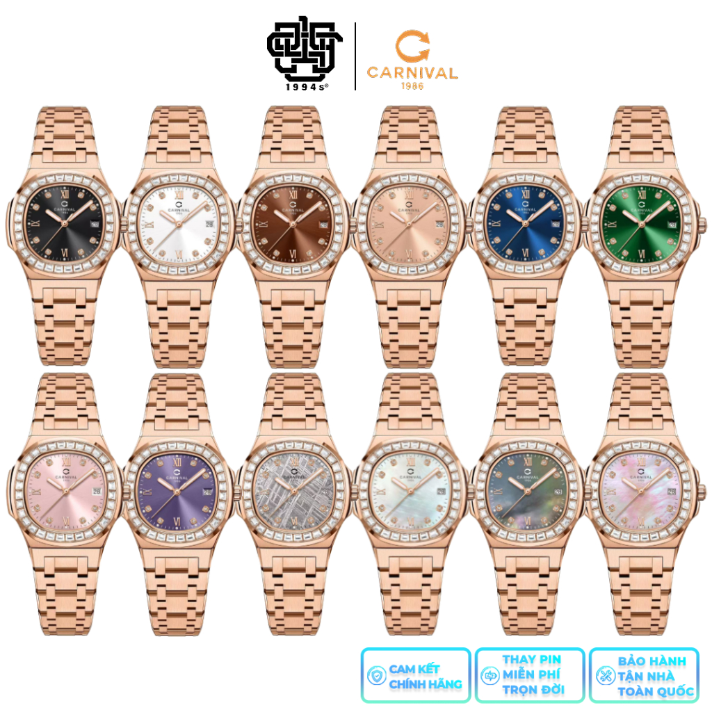 Đồng Hồ Nữ CARNIVAL 8160L2-VH Viền Đá Hàng Chính Hãng