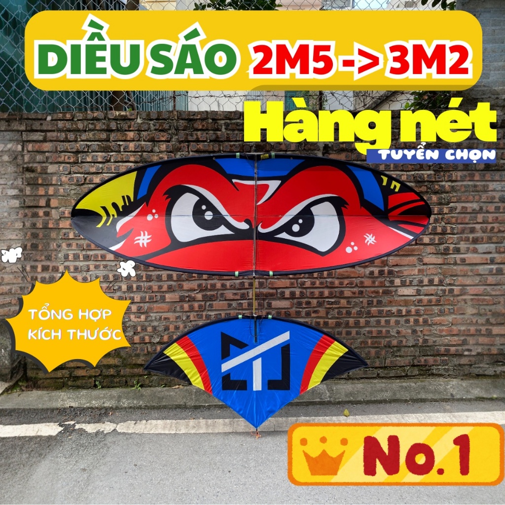 Diều sáo Vivu 2m5 2m8 3m 3m2 tuyển chọn – áo in nhiệt – khung cacbon lắp ghép (KHÔNG BAO GỒM SÁO)