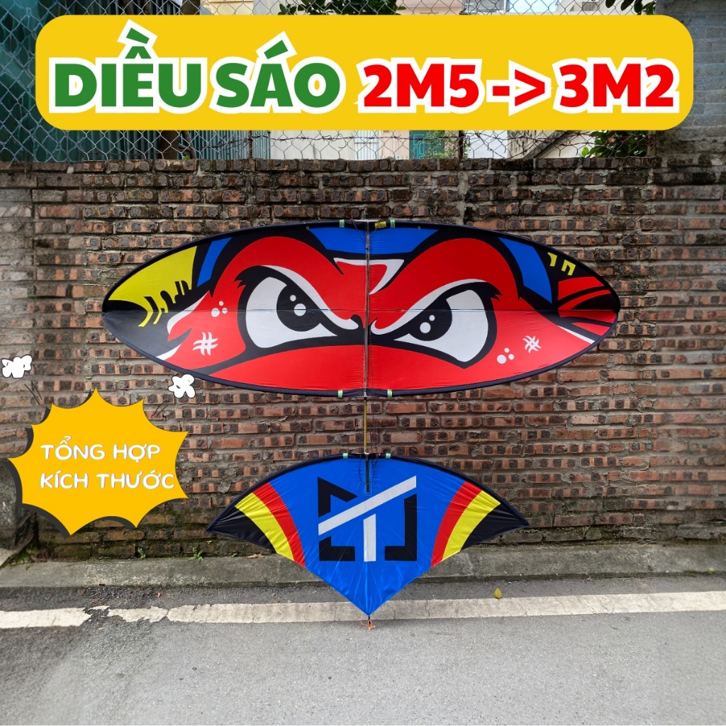 Diều sáo Vivu 2m5 2m8 3m 3m2 – áo in nhiệt – khung cacbon lắp ghép (KHÔNG BAO GỒM SÁO)
