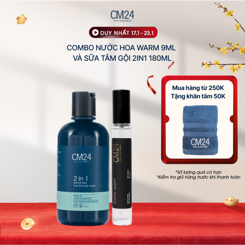 Combo Nước hoa CM24 for Coolmen ICONIC EDP 9ml và Sữa tắm gội 2in1 180ml