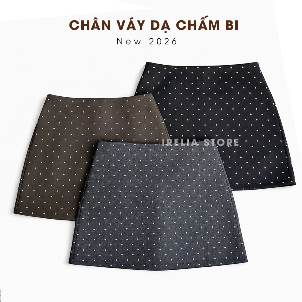 Chân Váy Dạ Ép Chấm Bi Loại Đẹp Irelia – Dáng A Ôm Nhẹ, Thanh Lịch Công Sở
