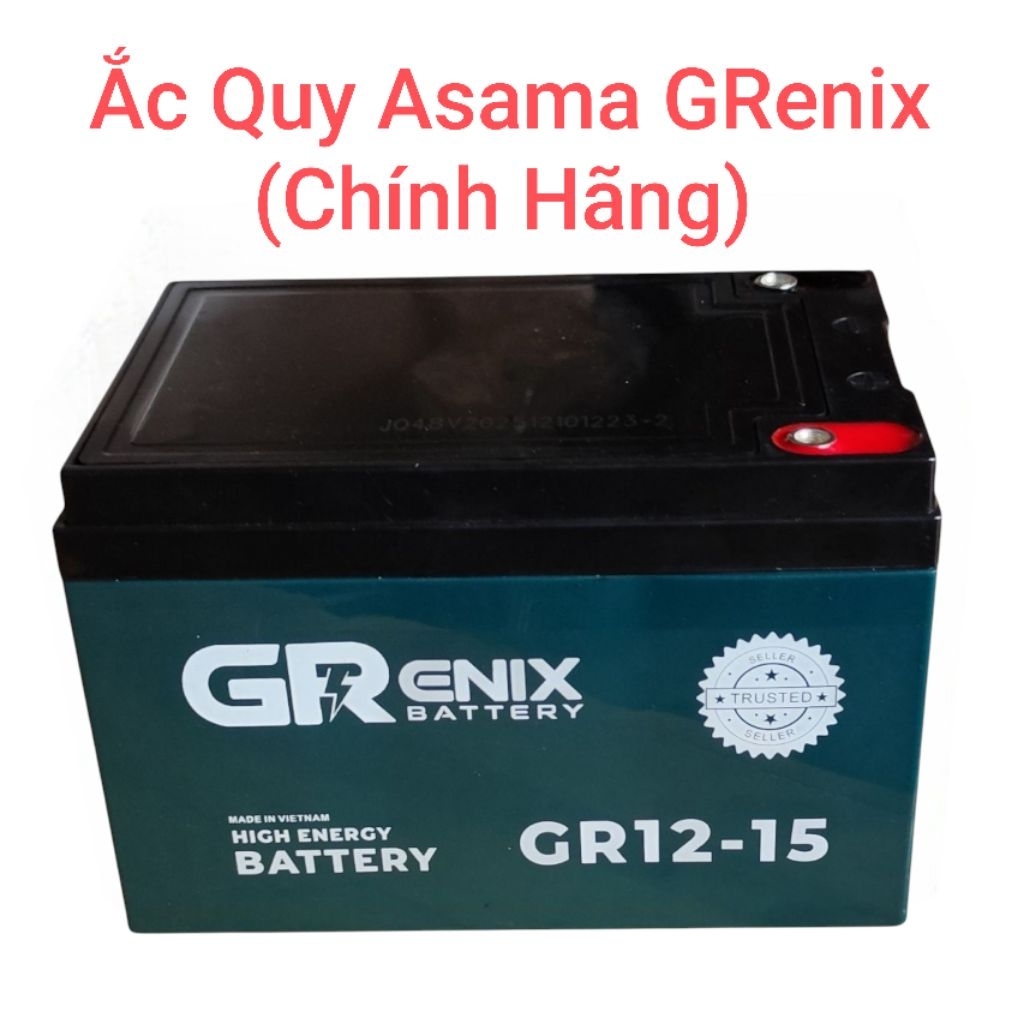 Ắc Quy Asama Xe Đạp Điện GRenix GR-15 (48V-15Ah) Bộ 4 Bình Phiên Bản Mới Chính Hãng