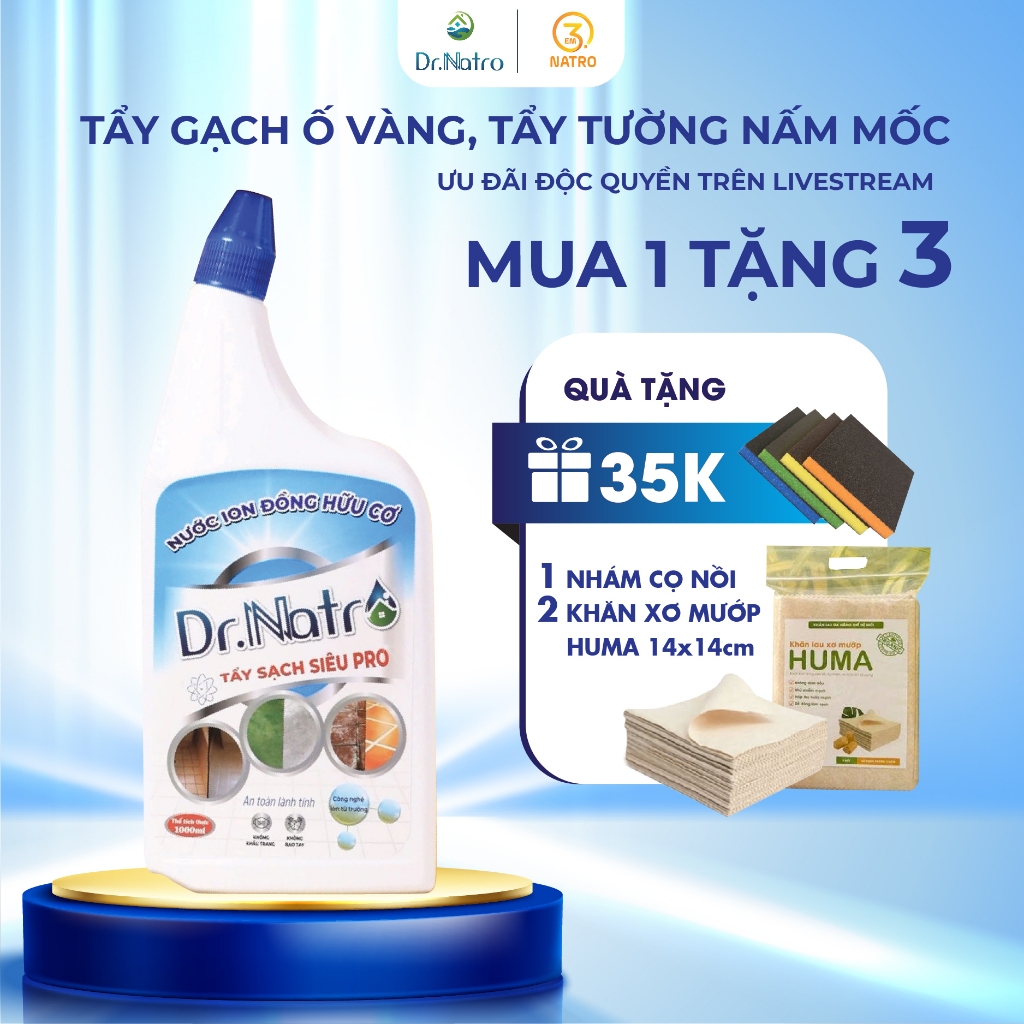 Tẩy gạch ố vàng, mốc tường, rỉ sét nền gạch, cặn canxi kính, tẩy rong rêu, bồn cầu ố vàng Dr Natro