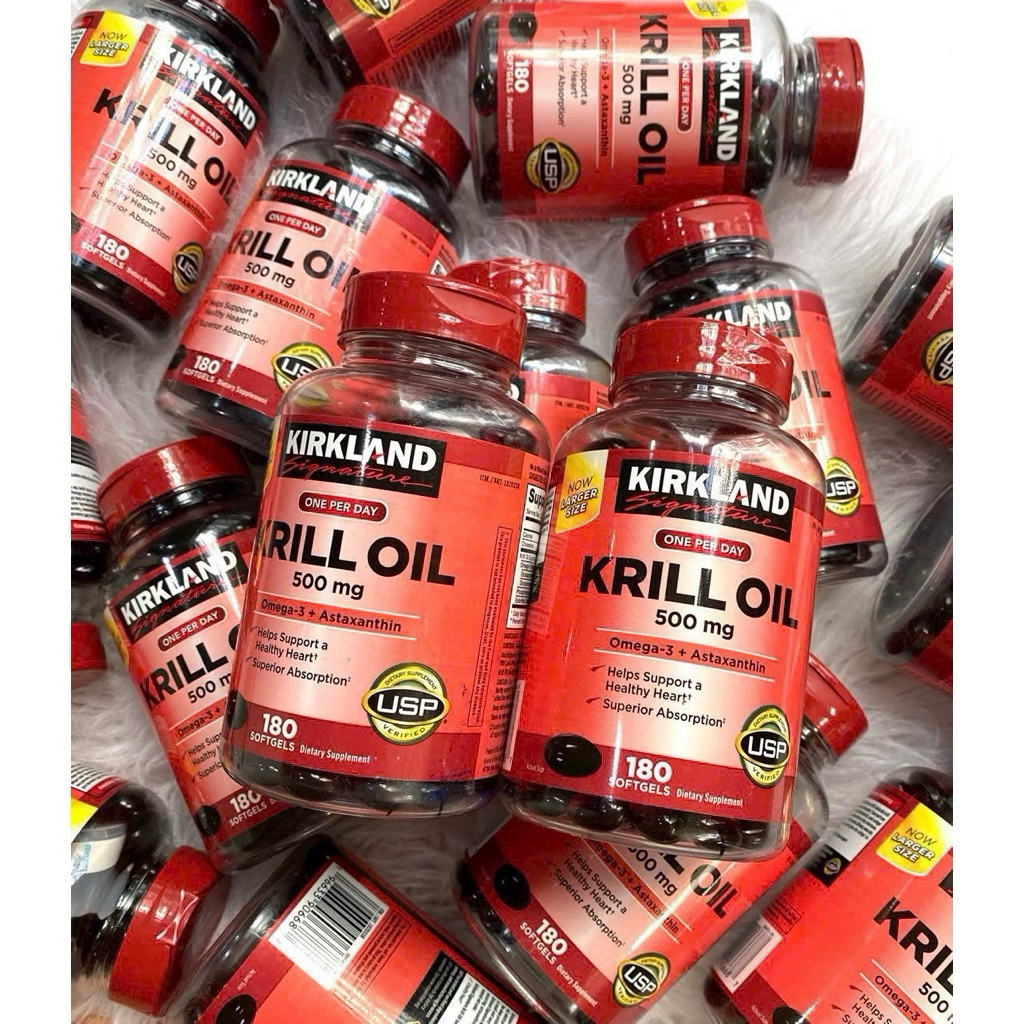 ♥️🤎 Dầu Nhuyễn Thể Kirkland Krill Oil 500mg 180 viên của Mỹ — Hỗ trợ tim mạch, chống oxy hóa,  tăng 