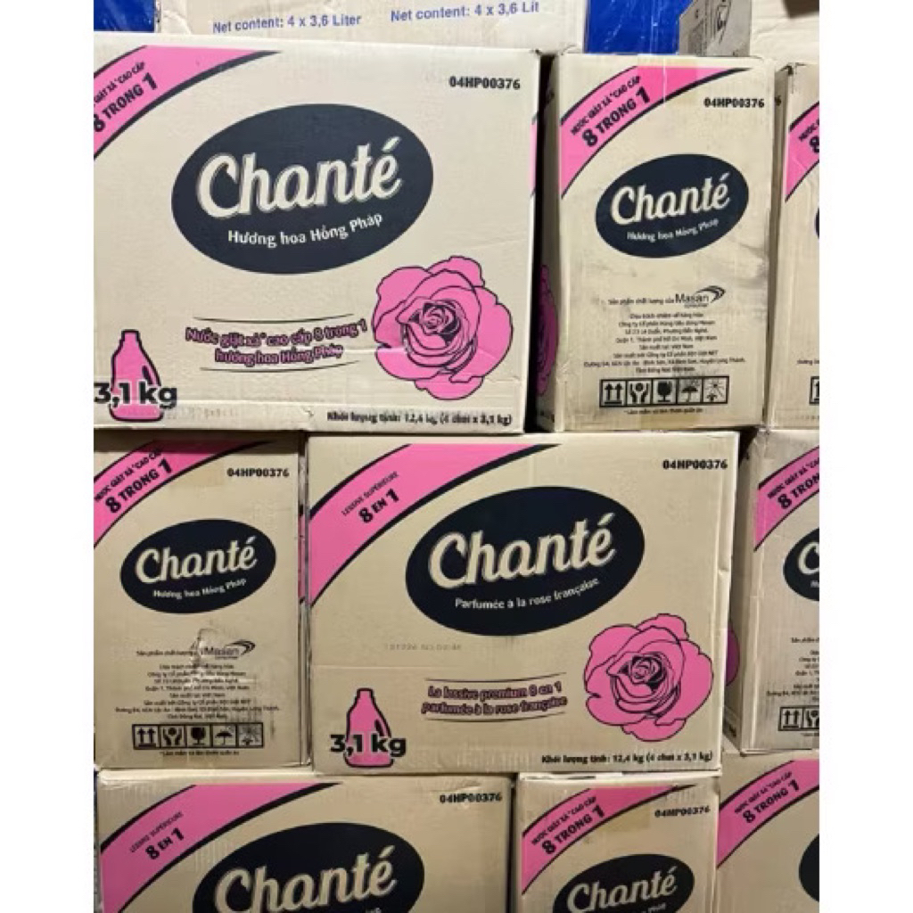 Thùng 4 Can - Túi Nước Giặt Xả Chanté Cao Cấp 8 Trong 1 Hương Nước Hoa 3,1Kg/ 3,05Kg