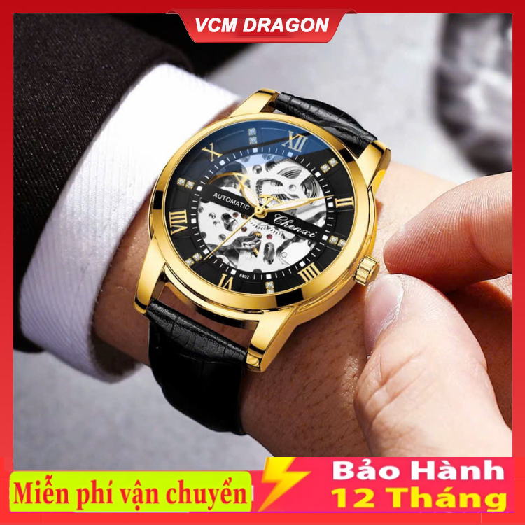 Đồng hồ cơ nam Chính hãng Chenxi 8802 dây da cao cấp máy cơ tự động , Bảo Hành 12 Tháng