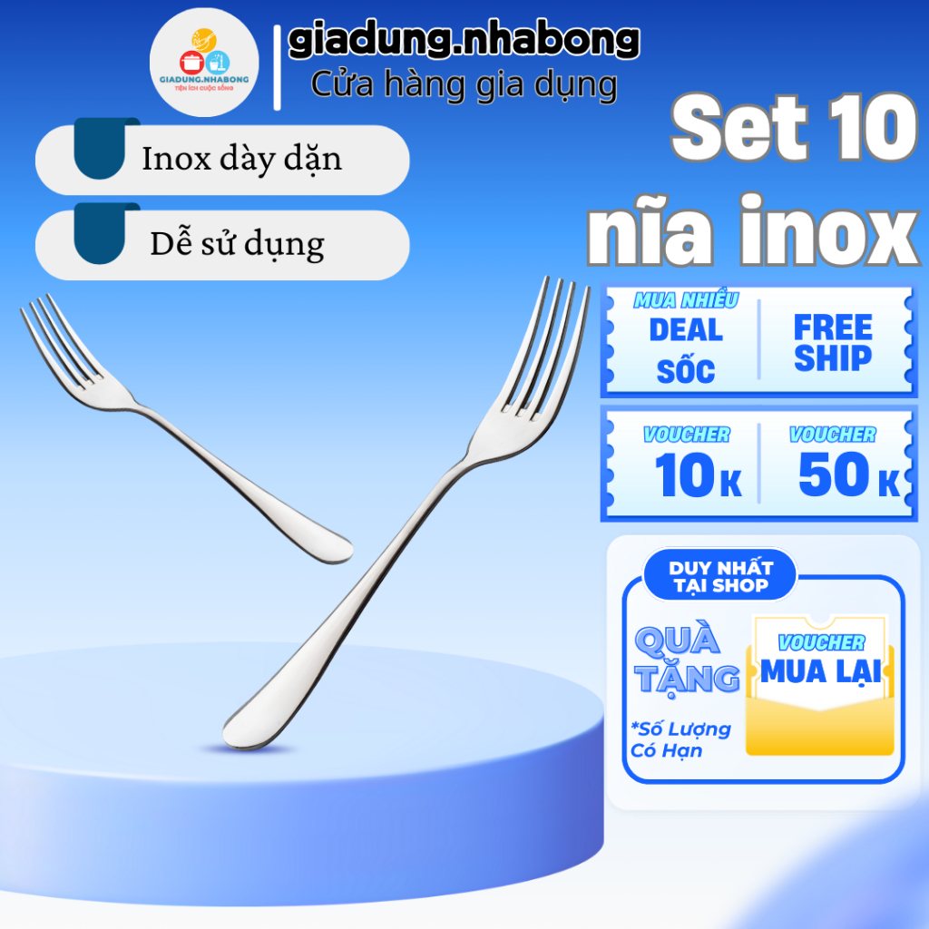 Combo 10 nĩa ăn cơm sườn giá rẻ, nĩa inox