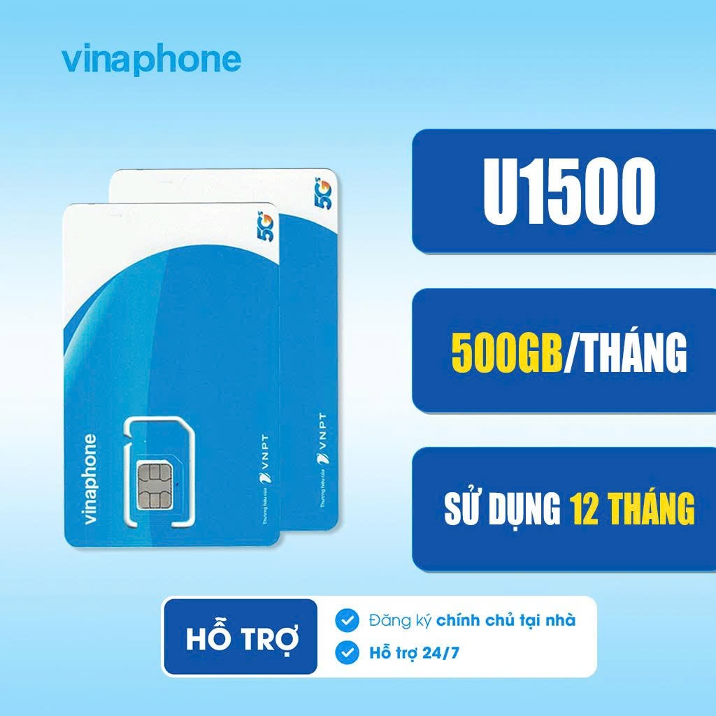 Sim Vinaphone 5G U1500 – Data tốc độ cao 500GB/tháng – Sử dụng 12 tháng, làm esim liên hệ shop