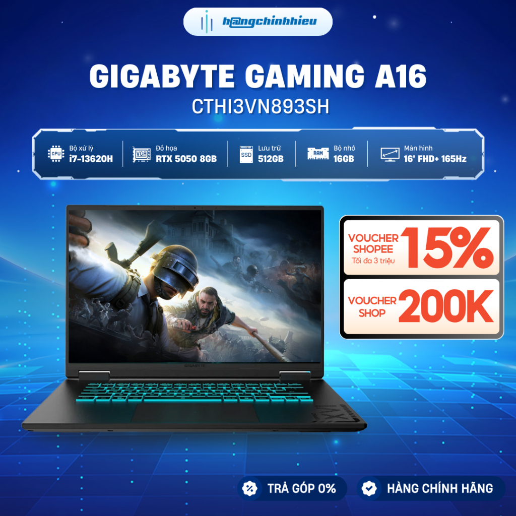 Laptop Gigabyte Gaming A16 CTHI3VN893SH i7-13620H | GeForce RTX™ 5050 8GB | 16GB | 512GB | 16' FHD+ 
