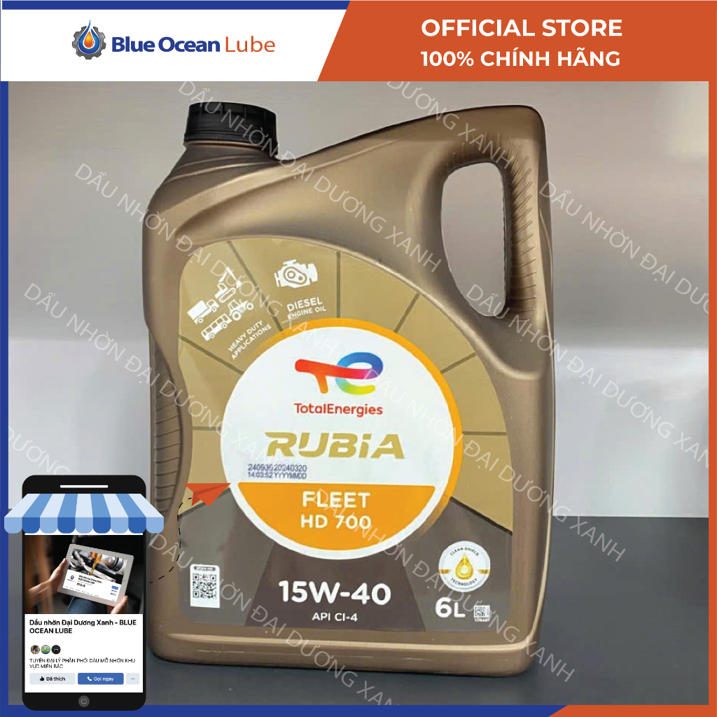 Nhớt cao cấp động cơ dầu TOTAL RUBIA FLEET 15W40 Ci4 Can 6L