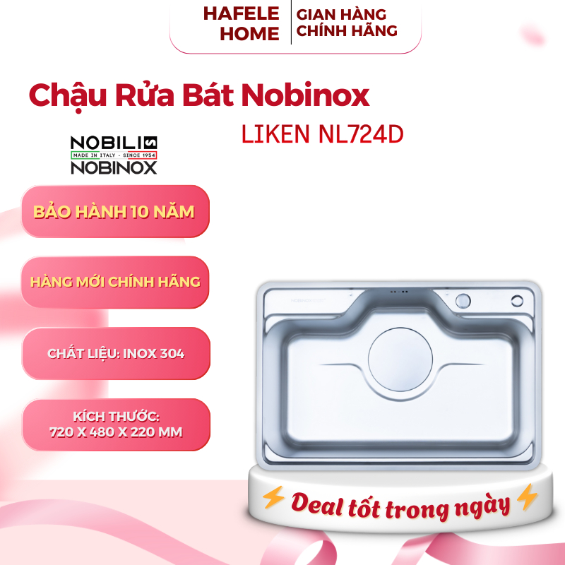 Chậu Rửa Bát 1 Hố Nobinox LIKEN NL724D – Inox 304 POSCO – Bề Mặt Vân Siêu Mịn Chống Xước – EEH