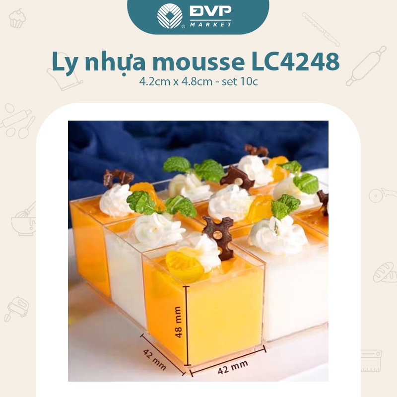 Ly nhựa đựng bánh mousse hình vuông LC4248 4.2cm x 4.8cm - Đại Vạn Phát
