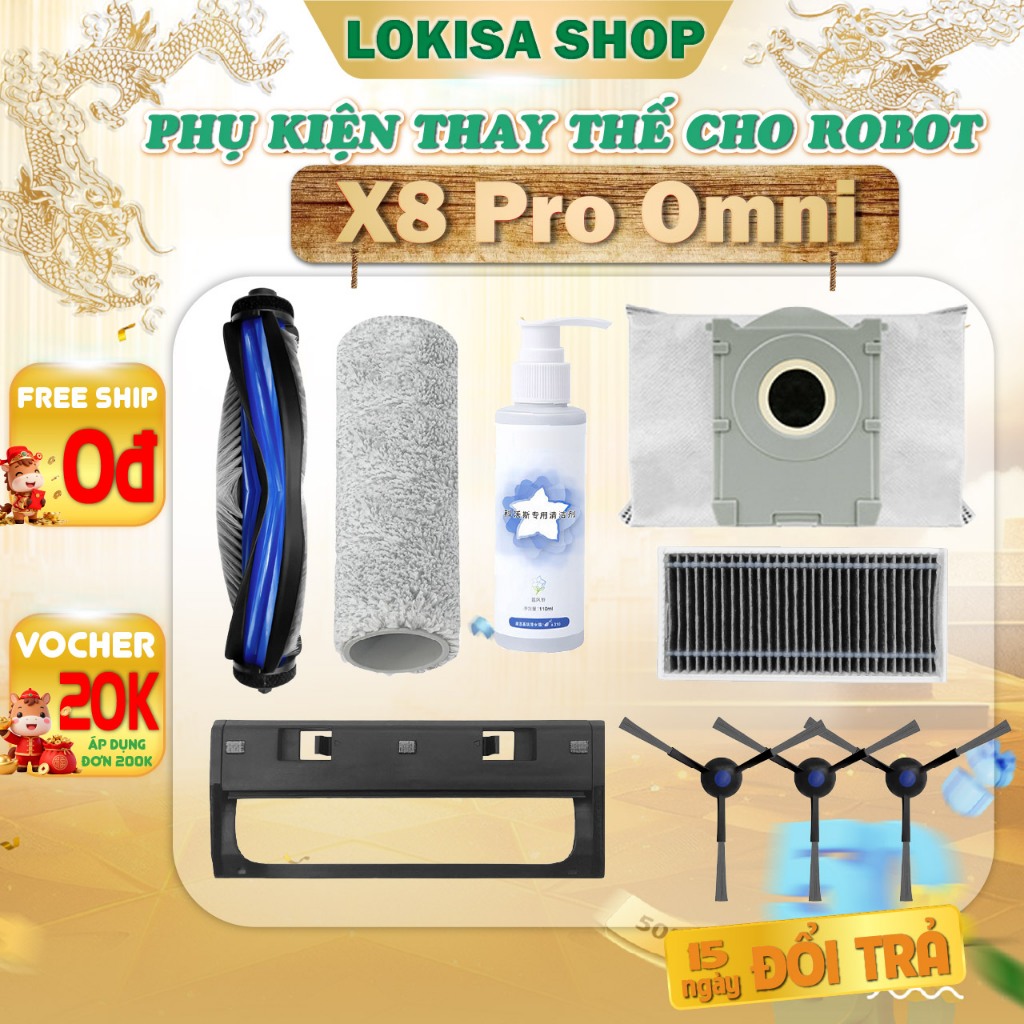 Phụ kiện robot hút bụi X8 Pro Omni - Phụ kiện X8 Pro Omni - giẻ lau robot - Chổi chính - Chổi cạnh
