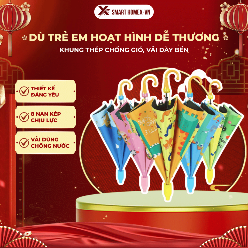 Dù Trẻ Em Hoạt Hình Dễ Thương, Ô Che Mưa Nắng Cho Bé Trai Bé Gái, Khung Thép Chống Gió Chắc Chắn,Vải Dày Bền