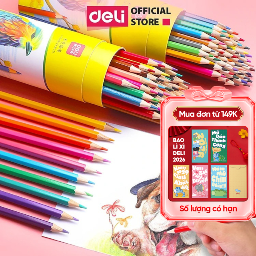 Bút Chì Màu Gốc Dầu Dạng Cốc Deli - 12/24/36/48 Màu Sắc Tươi Sáng Không Dễ Gãy Màu Chì Học Sinh Tô M