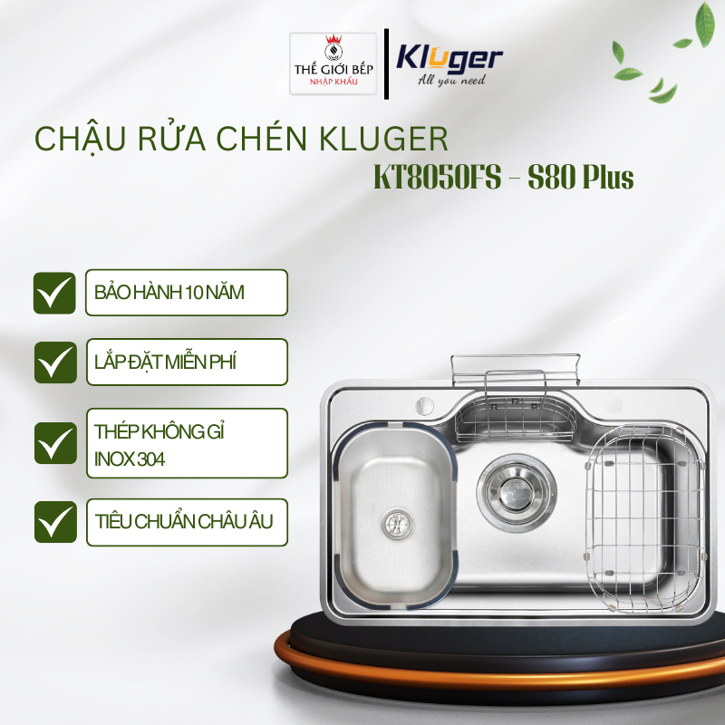 Chậu rửa bát Kluger TAKI Series KT8050FS – S80 Plus - Bề mặt LINEN dập nổi - Bảo hành 10 năm - BNK