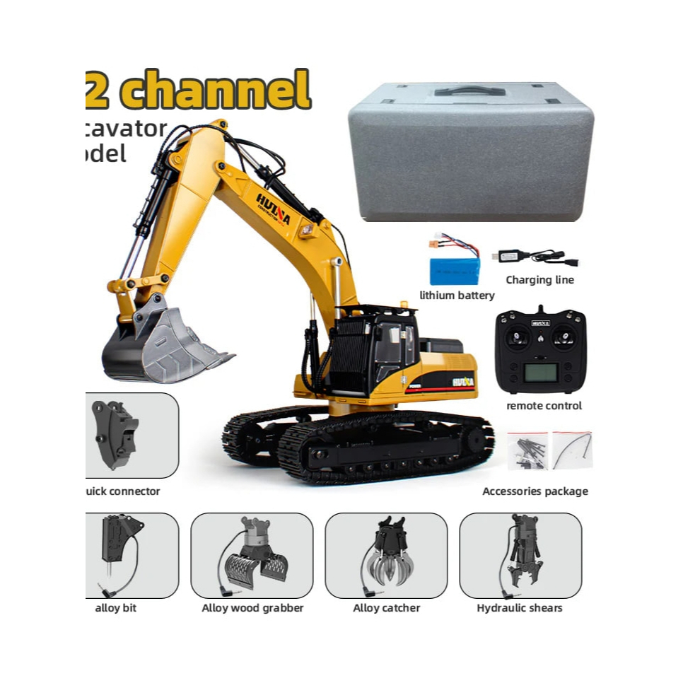 Huina MÁY XÚC HỢP KIM 1580 V6 BẢN CAO CẤP tỉ lệ 1:14 23 kênh điều khiển đèn pha siêu sáng và âm than