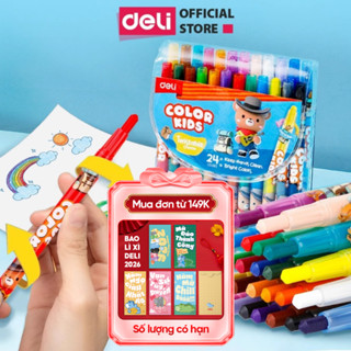 [TRỢ GIÁ] Bút Sáp Vặn Gấu Con Deli 12/24 Màu Sáp Tươi Sáng Lên Màu Chuẩn An Toàn Cho Trẻ Nhỏ Học Sinh Tô Vẽ Tranh
