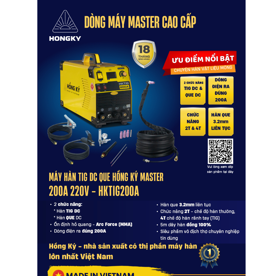 Máy hàn TIG DC que Hồng Ký Master 200A 220V - HKTIG200A