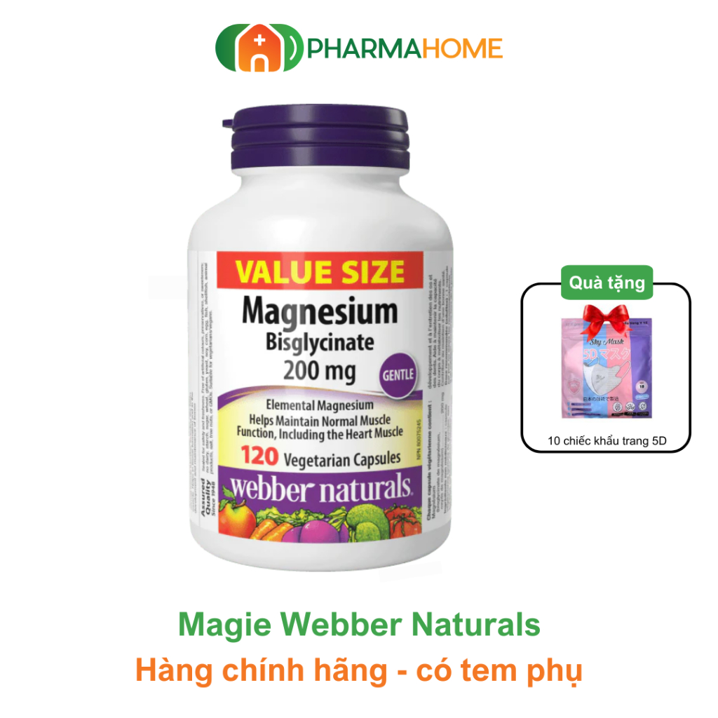 [Hàng công ty] Viên uống Magie Magnesium Bisglycinate 200mg của Webber Naturals