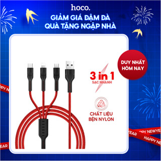 Dây sạc 3 trong 1 HOCO, cáp sạc nhanh bọc dù chống gãy sạc cùng lúc 3 thiết bị hỗ trợ truyền dữ liệu siêu nhanh
