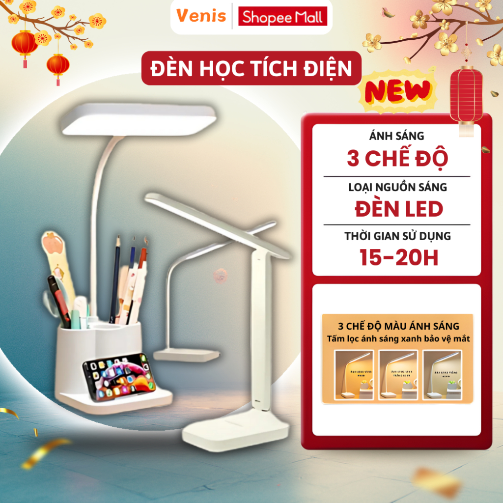 Đèn Bàn Học Đọc Sách Tích Điện Bảo Vệ Mắt Cảm Ứng 3 Chế Độ Ánh Sáng DH03 Cao Cấp