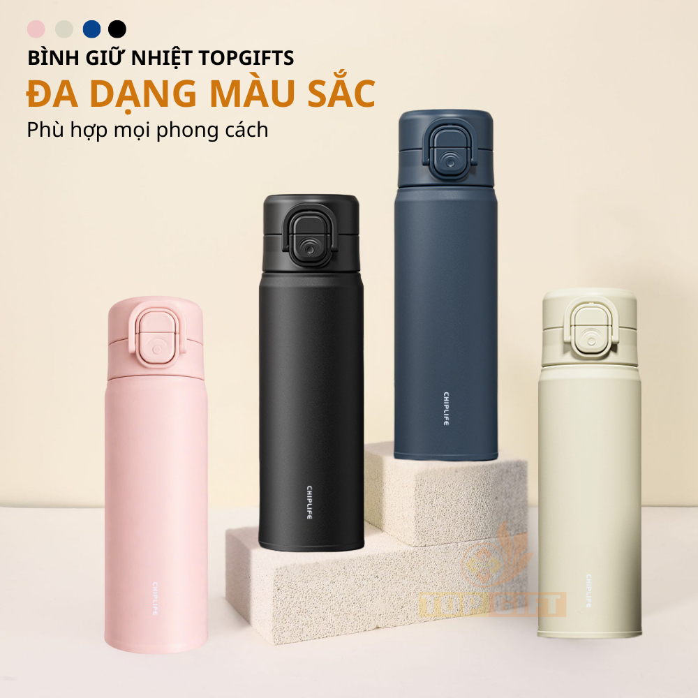 Bình giữ nhiệt TopGifts B511 khắc tên theo yêu cầu dung tích 500ml 4 màu SUS316 an toàn có quai xách tiện lợi | BigBuy360 - bigbuy360.vn