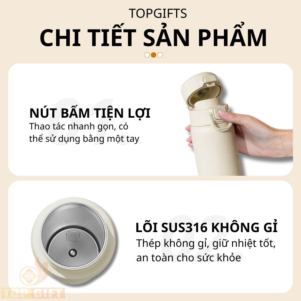 Bình giữ nhiệt TopGifts B511 khắc tên theo yêu cầu dung tích 500ml 4 màu SUS316 an toàn có quai xách tiện lợi | BigBuy360 - bigbuy360.vn