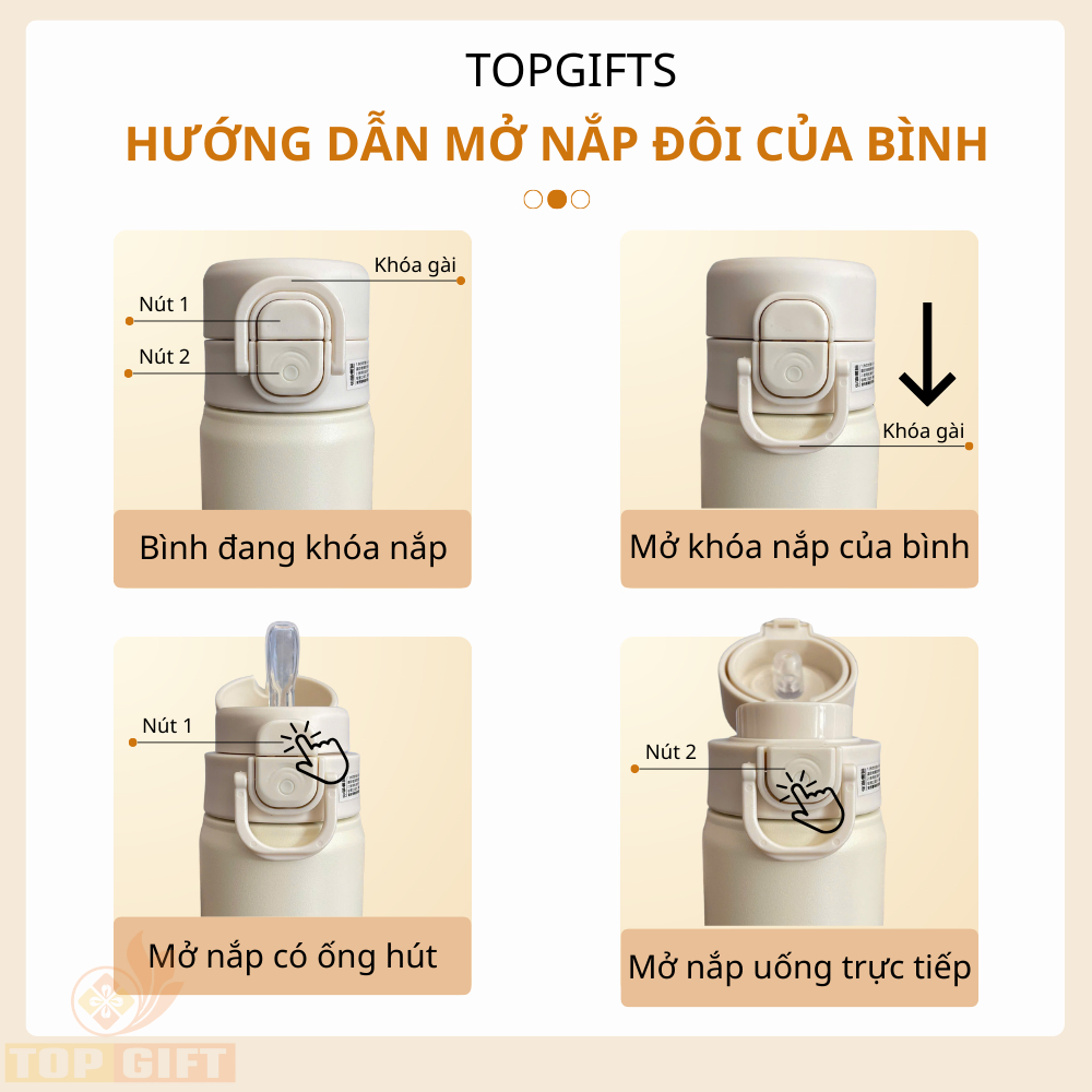 Bình giữ nhiệt TopGifts B511 khắc tên theo yêu cầu dung tích 500ml 4 màu SUS316 an toàn có quai xách tiện lợi | BigBuy360 - bigbuy360.vn