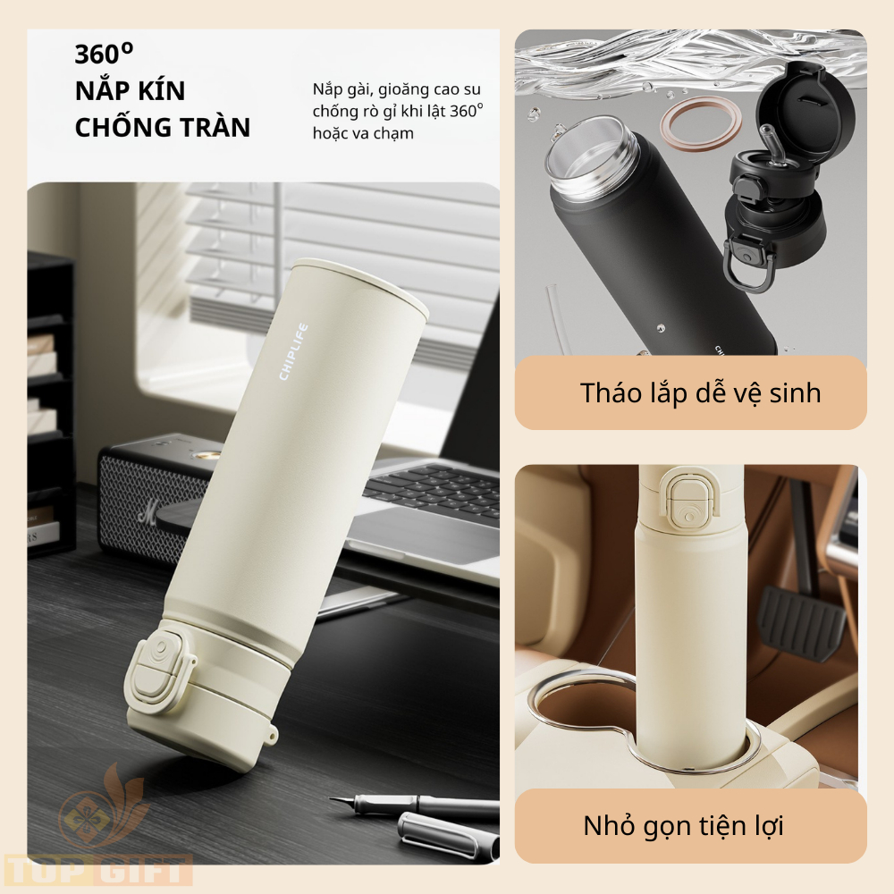 Bình giữ nhiệt TopGifts B511 khắc tên theo yêu cầu dung tích 500ml 4 màu SUS316 an toàn có quai xách tiện lợi | BigBuy360 - bigbuy360.vn