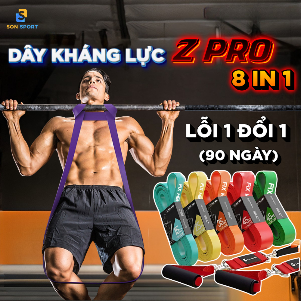 Dây Kháng Lực Z PRO 8 IN 1, Dây Đàn Hồi Tập Gym, Kèm Phụ Kiện Hỗ Trợ Tập Đa Năng Khi Mua Combo