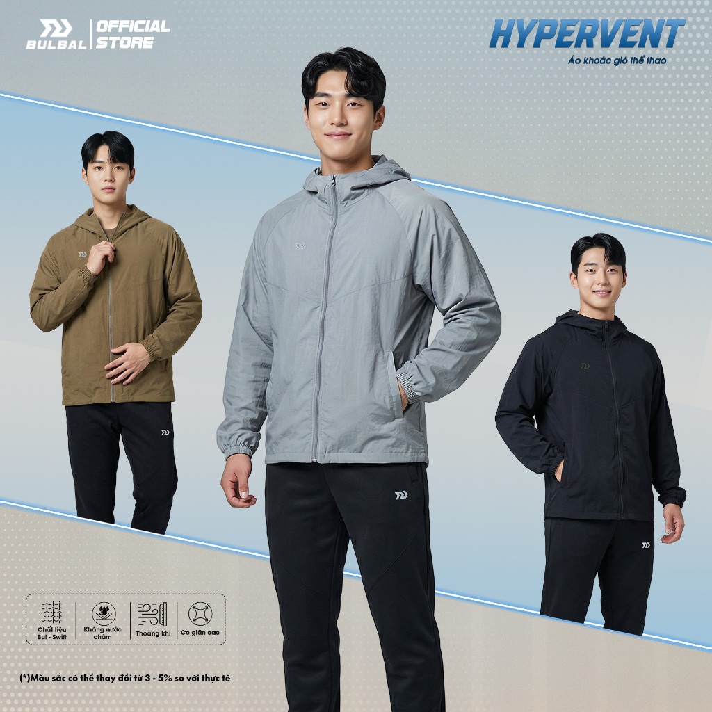 Áo Khoác Gió Có Nón Thể Thao Bulbal Hypervent, Nam Nữ Unisex, Vải Gió Bul-Swift Trượt Nước, 3 Màu Tr