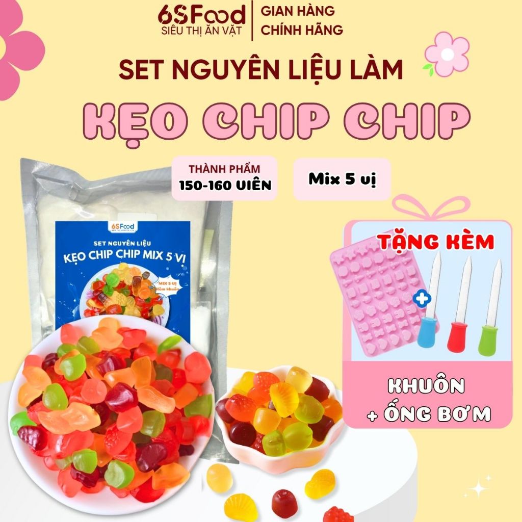 Set Nguyên Liệu Làm Kẹo Chip Chip Mix 5 Vị Trái Cây Thành Phẩm 100 -160 Viên Thơm Ngon Dễ Làm Handma