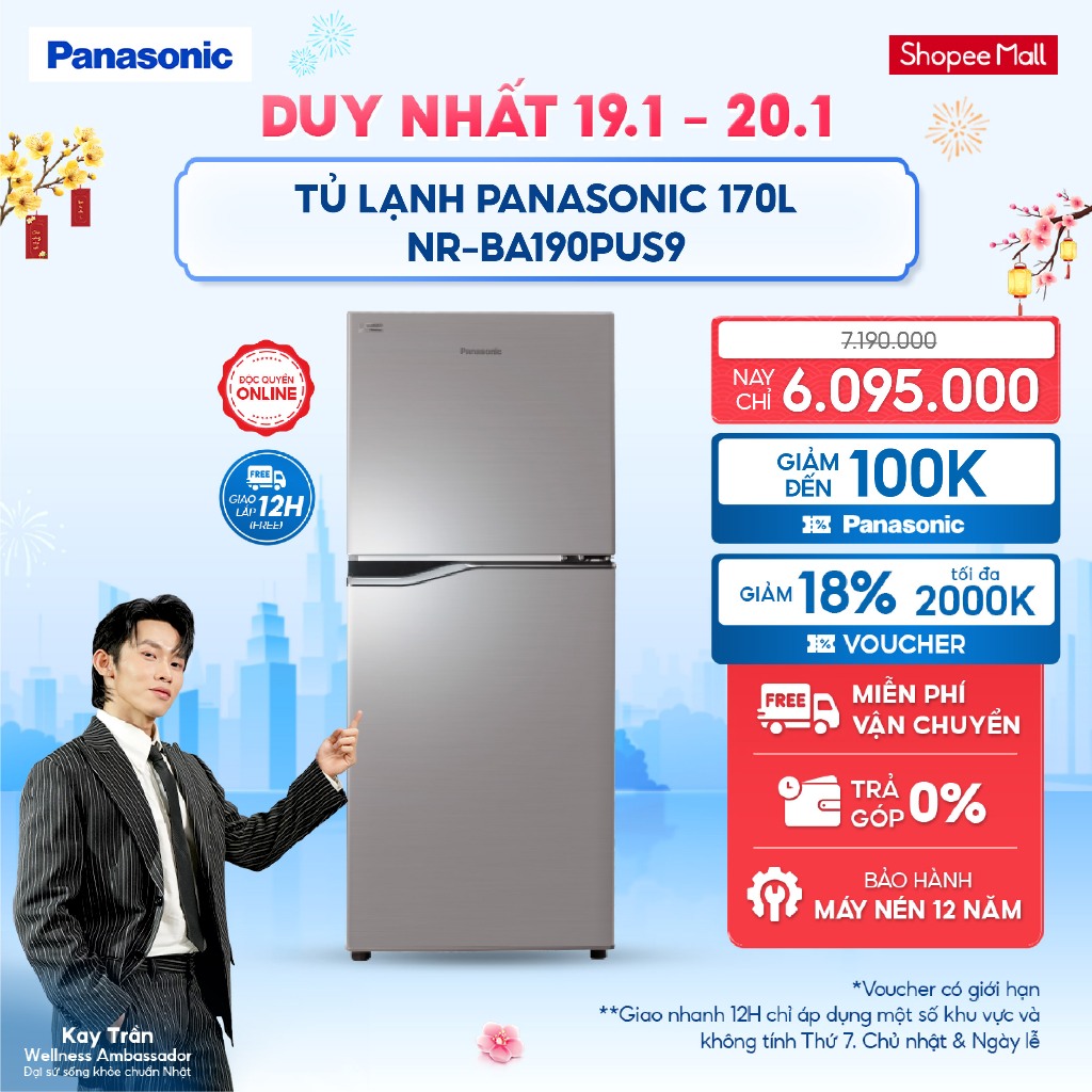 [LIVESTREAM] [Sẵn hàng miền Bắc] Tủ lạnh Panasonic Inverter 170 lít Tiết kiệm điện Ngăn đá trên NR-B